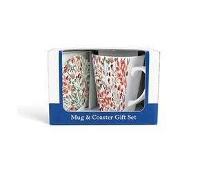 Purely Home Mug & Coaster Gift Set - Autumn Acorns Ceramic Latte Cup and Glass Coaster Set - Tea/Coffee Present