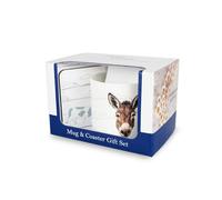 Purely Home Mug & Coaster Gift Set - Country Farm Donkey Bone China Mug and Cork Coaster Set - Tea/Coffee Present