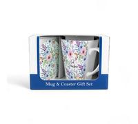 Purely Home Mug & Coaster Gift Set For Great Grandma - Pastel Flowers Ceramic Latte Cup And Glass Coaster Set - Tea/coffee Present