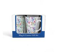 Purely Home Mug & Coaster Gift Set For Great Nan - Pastel Flowers Ceramic Latte Cup And Glass Coaster Set - Tea/coffee Present