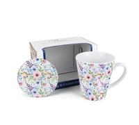 Purely Home Mug & Coaster Gift Set - Pastel Flowers Ceramic Latte Cup And Glass Coaster Set - Tea/coffee Present