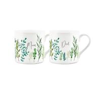 Purely Home Mum & Dad Mug Set - Ferns & Greenery Garden Themed Gifts For Parents Bone China Mugs Set Of 2 - Tea/coffee Hot Drinks Cups Present