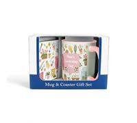 Purely Home Mum Mug & Coaster Gift Set - Gardening Gift Pink Tulips Ceramic Cup and Cork Coaster Set - Tea/Coffee Present for Mothers Day