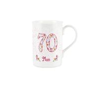 Purely Home Mum Pink Floral Ages Mug - 70th Birthday Gifts for Her - Bone China Coffee/Tea Mug