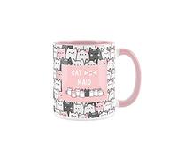 Purely Home Mums Cat Mug - Maid Servant Cats Lover Tabby Black Cat - Feline Pink and White Owner Gift - Secret Santa