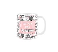 Purely Home Mums Cat Mug - Maid Servant Cats Lover Tabby Black Cat - Feline Pink and White Owner Gift - White Handle - Secret Santa