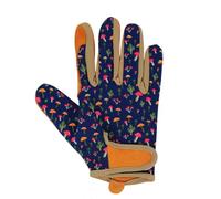 Purely Home Mushrooms & Toadstools Print Smart Gardeners Gloves - Navy Blue Medium Sized Comfort Fit Gloves for Gardeners with Palm Protection