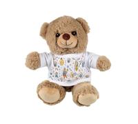 Purely Home Musical Creatures Teddy Bear - Small Plush Toy Gifts for Children - Light Brown Stuffed Animal with Printed T-Shirt