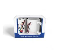 Purely Home Musical Mug & Coaster Gift Set - Multicolour Guitar Ceramic Cup and Cork Coaster Set - Tea/Coffee Present for Music Lovers