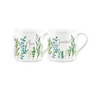 Purely Home Nan & Grandad Mug Set - Ferns & Greenery Garden Themed Gifts For Grandparents Bone China Mugs Set Of 2 - Hot Drinks Cups Present