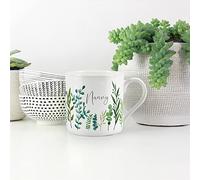 Purely Home Nanny Ferns & Greenery - Fine Bone China White Garden Coffee/Tea Present Gift for Nanny/Gran