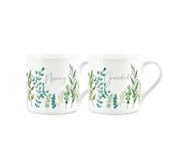 Purely Home Nanny & Grandad Mug Set - Ferns & Greenery Garden Themed Gifts for Grandparents Bone China Mugs Set of 2 - Tea/Coffee Hot Drinks Cups Present