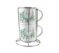 Purely Home Nanny & Grandad Stacking Mugs Set - Green Ferns Gifts For Grandparents Ceramic Cups Set Of 2 With Metal Stand