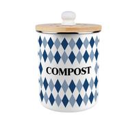 Purely Home Navy Argyle Compost Caddy - Metal 2L Decorative Kitchen Food Waste Bin