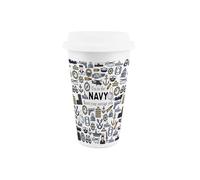 Purely Home Navy Novelty Ceramic Travel Mug - Gifts for Royal Marines - Reusable Silicone Lid Double-Walled Insulated Drinks Flask Cup