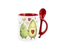 Purely Home Novelty Avocado Mug and Spoon Set - You're All I've AVO-Wanted Romantic Anniversary/Valentines Day Gift - Ceramic Red Coffee/Tea Mug with Spoon in Handle