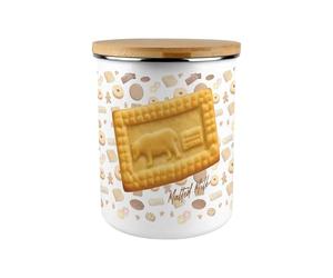 Purely Home Novelty Biscuit Tin Storage Canister - Extra Large Enamel Kitchen Storage Cookie Jar Gift - Malted Milk Design