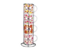 Purely Home Novelty Food Themed Stacking Mugs Set Gift - Geometric Swear Words Funny Set of 4 Ceramic Mugs Set with Metal Stand