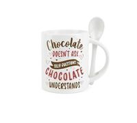 Purely Home Novelty Hot Chocolate Mug and Spoon Set - Chocolate Understands Gifts for Chocolate Lovers - Ceramic White Coffee/Tea Mug with Spoon in Handle