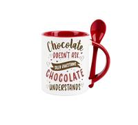 Purely Home Novelty Hot Chocolate Mug and Spoon Set - Chocolate Understands Gifts for Chocolate Lovers - Ceramic Red Coffee/Tea Mug with Spoon in Handle