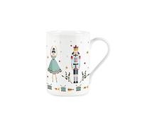 Purely Home Nutcracker Xmas Mug - Fine Bone China Style White - Light Blue Soldiers & Ballerina Dancers Coffee/Tea Present Gift for Christmas