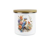 Purely Home Nuthatch Bird Kitchen Coffee Storage Canister - Floral Nature Animals Wildlife Metal Enamel Hot Drinks Storage Container