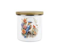 Purely Home Nuthatch Bird Kitchen Decaf Tea Storage Canister - Floral Nature Animals Wildlife Metal Enamel Hot Drinks Storage Container