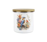 Purely Home Nuthatch Bird Kitchen Herbal Tea Storage Canister - Floral Nature Animals Wildlife Metal Enamel Hot Drinks Storage Container