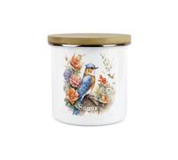 Purely Home Nuthatch Bird Kitchen Sugar Storage Canister - Floral Nature Animals Wildlife Metal Enamel Hot Drinks Storage Container