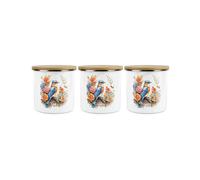 Purely Home Nuthatch Bird Tea Coffee & Sugar Storage Canisters - Gift For Bird Lovers - Enamel Medium Kitchen Storage Containers Set Of 3