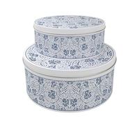 Purely Home Oak Leaves & Berries Cake Tin Set - Blue Kitchenware Gifts - Nesting Round Large & Medium Metal Baking Storage Containers
