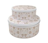 Purely Home Oak Leaves & Berries Cake Tin Set - Yellow Kitchenware Gifts - Nesting Round Large & Medium Metal Baking Storage Containers