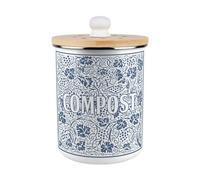 Purely Home Oak Leaves & Berries Compost Caddy - Blue Enamel 2L Kitchen Food Waste Bin