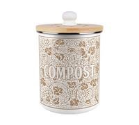 Purely Home Oak Leaves & Berries Compost Caddy - Gold Enamel 2L Kitchen Food Waste Bin