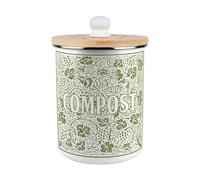 Purely Home Oak Leaves & Berries Compost Caddy - Green Enamel 2L Kitchen Food Waste Bin