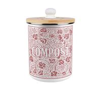 Purely Home Oak Leaves & Berries Compost Caddy - Red Enamel 2L Kitchen Food Waste Bin