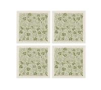 Purely Home Oak Leaves & Berries Fabric Coaster Set - Green Table Decor Gift, Set Of 4
