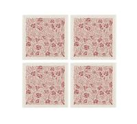 Purely Home Oak Leaves & Berries Fabric Coaster Set - Red Table Decor Gift, Set Of 4