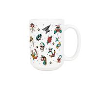 Purely Home Old School Tattoos Mug - Large 500ml Ceramic White Cup Gift