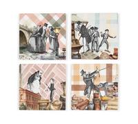 Purely Home Oliver Twist Ceramic Coaster Set - Charles Dickens Novel Gifts - Square Drinks Coasters 4 Pack