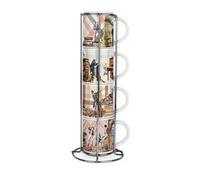 Purely Home Oliver Twist Stacking Mugs Set - Storybook Inspired Gifts - Set Of 4 Ceramic Cups Set With Metal Stand