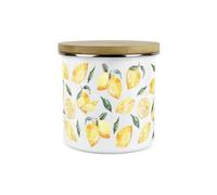 Purely Home Painted Lemons Canister - White Metal Enamel Kitchen Food Storage Container