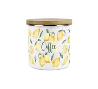 Purely Home Painted Lemons Coffee Canister - White Metal Enamel Kitchen Food Storage Container