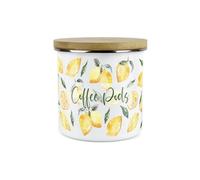 Purely Home Painted Lemons Coffee Pods Canister - White Metal Enamel Kitchen Food Storage Container