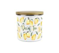 Purely Home Painted Lemons Decaf Tea Canister - White Metal Enamel Kitchen Food Storage Container