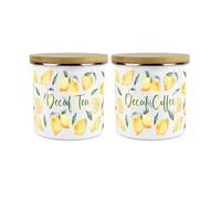 Purely Home Painted Lemons Decaf Tea & Decaf Coffee Kitchen Canister Set - Summery Metal Enamel Hot Drinks Storage Containers Gift Set of 2