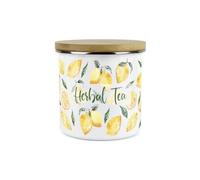Purely Home Painted Lemons Herbal Tea Canister - White Metal Enamel Kitchen Food Storage Container