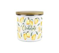 Purely Home Painted Lemons Hot Chocolate Canister - White Metal Enamel Kitchen Food Storage Container