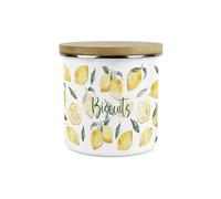 Purely Home Painted Lemons Small Biscuits Storage Canister - Yellow Kitchen Decor - 1.2L White Metal Enamel Food Storage Container