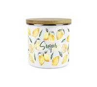 Purely Home Painted Lemons Sugar Canister - White Metal Enamel Kitchen Food Storage Container